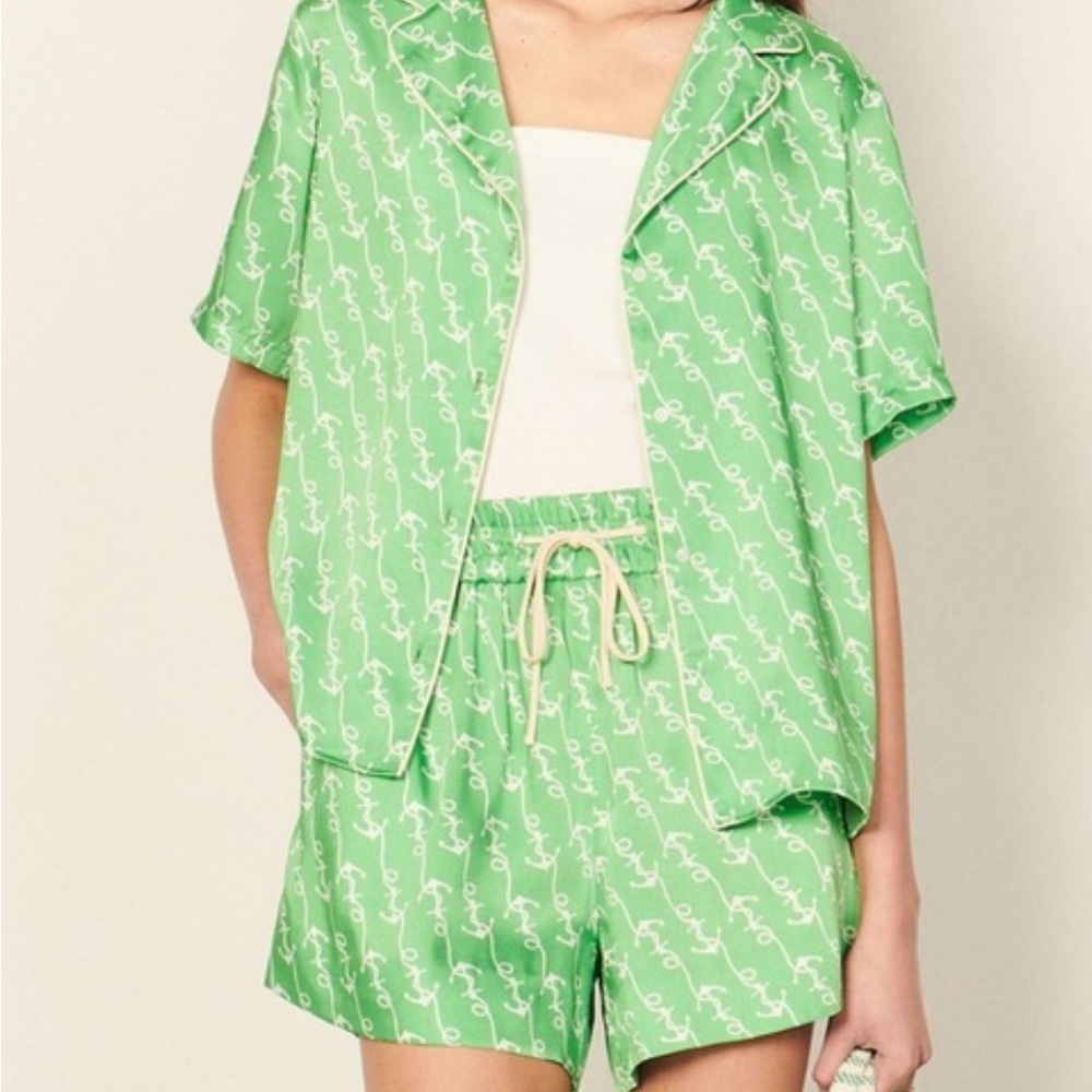 Sandro Green & White Anchor Print Short Pajama Set